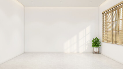 Wall Mural - Modern japan style empty room decorated with white wall and polished floor. 3d rendering