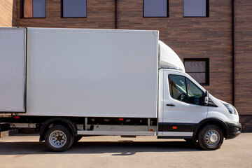 a white blank cargo delivery truck template and copy space for commercial information