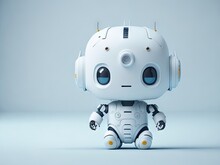 Cute Baby Robot Illustration 3d Style On White Background. Ai Generative