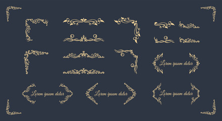 A collection Hand drawn calligraphy ornament borders corners classic vintage vector