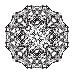 Wall Mural - Floral filigree mandala for coloring book, circle ornament, psychedelic illustration, black line art on white background