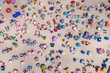 Fun tp down aerial view of people relaxing at the beach in Rio de Janeiro, Brazil. Travel and summer holiday concept.