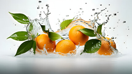 fruit orange moving with water, water splash style with orange, generative ai