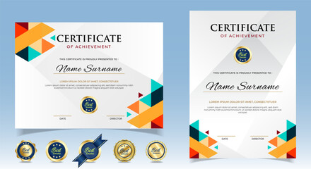 Wall Mural - Abstract geometric certificate template. Modern certificate with badges. For award, business, and education needs. Diploma vector template
