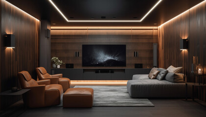 Wall Mural - Modern apartment with elegant decoration illuminated by natural lighting equipment generated by AI