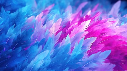 Wall Mural - Closeup colored bird's feathers. Exotic textured background. Natural pattern. Generative AI. Illustration for banner, poster, cover, brochure or presentation.