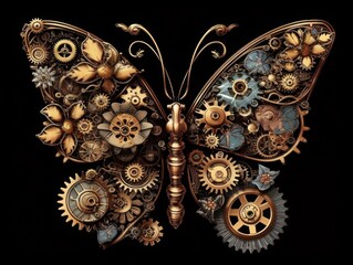 Abstract fantasy colorful mechanical butterfly background created with Generative AI technology.