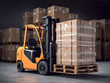 © Andrey_Lobachev - Forklift is working in a warehouse. Loading large boxes on a pallet. Warehouse equipment. Generative AI