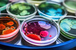 © TANATPON - Colorful variety of microorganism inside petri dish plate in laboratory with super macro zoom background, including of bacteria, protozoa, algae, and fungi, with Generative AI.