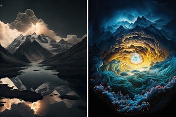 Wall Mural - night landscape view from sky beautiful night sky stars dark majestic. generative ai aig15.