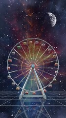Wall Mural - A Ferris Wheel on a surreal space scape with animated stars and a cosmic nebula in the background. Some elements in the animation created with generative AI.