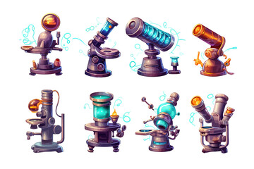 Poster - Microscope  set collection graphic clipart design. Generative AI