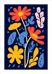 Wall Mural - Colorful flowers on a blue background. Hand drawn vector illustration.