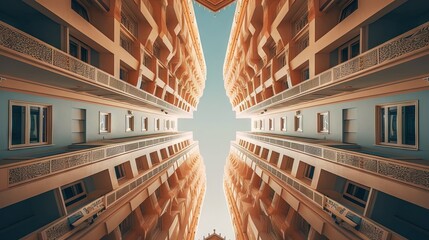 Sticker -  a view of a building from the ground looking up at the sky.  generative ai