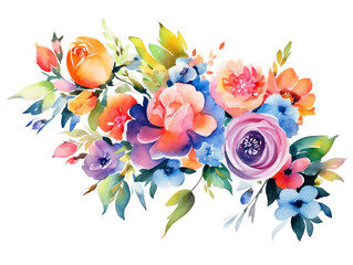 Wall Mural - Collection of watercolor flower floral natural elements on transparent background, AI generated