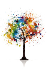Wall Mural - tree with colorful splashes on a white background