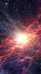 Wall Mural - A swirling cosmic nebula with rotating stars and sun. Created using some elements made with generative AI.