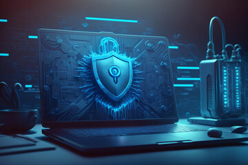 Wall Mural - electronic circuit board - security concept with code - cybersecurity - illustration - ai generated