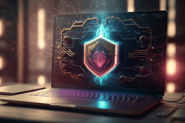 Wall Mural - electronic circuit board - security concept with code - cybersecurity - illustration - ai generated