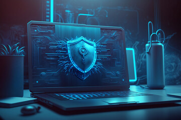 Wall Mural - electronic circuit board - security concept with code - cybersecurity - illustration - ai generated