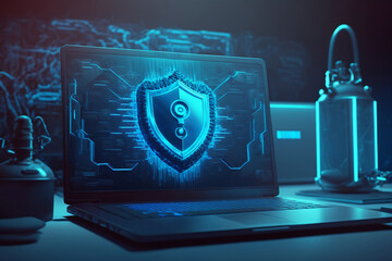 Wall Mural - electronic circuit board - security concept with code - cybersecurity - illustration - ai generated