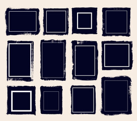 Wall Mural - set of black frames with realistic brush strokes isolated on white background. vector collection of 
