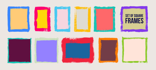Wall Mural - set of square frames. colorful frames with realistic brush strokes. high resolution scan isolated on
