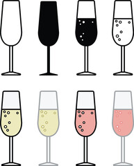 Wall Mural - Sparkling Champagne Glasses Clipart - Empty and Filled