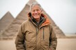 © Anne Schaum - Portrait of happy senior man in front of egyptian pyramids