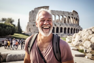 Wall Mural - Portrait of happy senior man in front of Colosseum in Rome, Italy