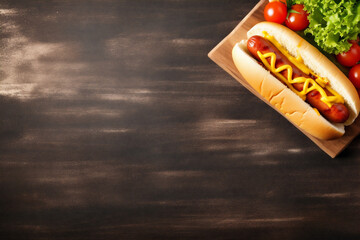 Wall Mural - dog food hot background american meat fast bread meal sausage sauce. Generative AI.