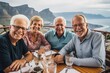 © Anne Schaum - Group portrait photography of a pleased man in his 60s that is with the family at the Table Mountain in Cape Town South Africa . Generative AI