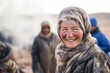 © Anne Schaum - Lifestyle portrait photography of a satisfied woman in her 50s that is smiling with friends at the Darvaza Gas Crater in Derweze Turkmenistan . Generative AI