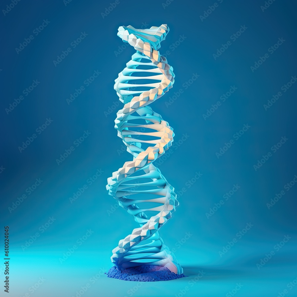 DNA structure with blue helix close up. Virtual modeling of chemical ...