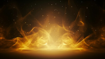 empty postcard, black and gold backdrop with gold smoke wavy lines. banner with copy space. generati