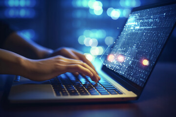 Wall Mural - it specialist programming code on a laptop, it specialists, bokeh generative ai