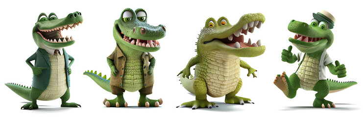 Poster - set cute crocodile characters cute cartoon on transparent background