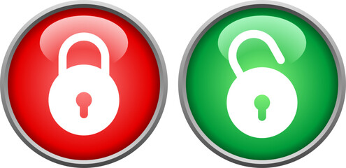 lock and unlock glossy button vector