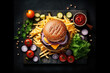 © Poprock3d - top view of hamburger set created with Generative AI technology