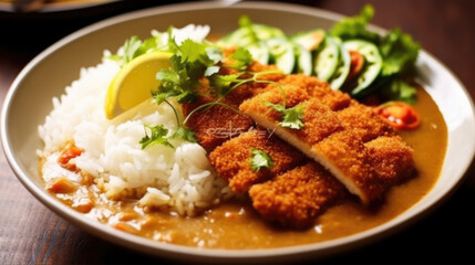 Wall Mural - Katsu curry and rice created with Generative AI technology