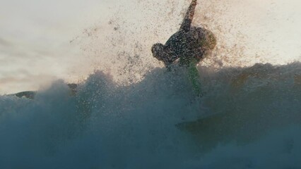 Poster - Surfer rides the wave in the ocean