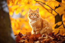 Cat In The Autumn Forest