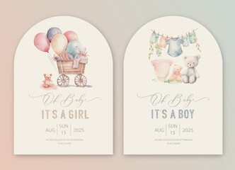 cute baby shower watercolor invitation card for baby and kids new born celebration. its a girl, its 