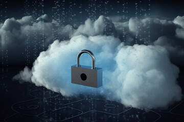 Wall Mural - Cloud computing and cyber security illustration, internet of things and data network antivirus protection