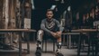 A man sitting on a chair with a pair of knee braces. Generative AI image.