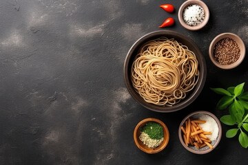 Canvas Print - top view of soba noodles created with Generative AI technology