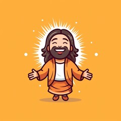 Canvas Print - A cartoon jesus with a beard and orange robe. Generative AI image.