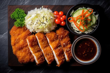 Wall Mural - top view of tonkatsu, Japanese deep fried pork created with Generative AI technology