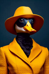 Wall Mural - Portrait of a fashion goose illustartion, trendy and funny art. Generative AI.