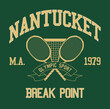 © Ozymandias1927 - retro tennis with racket, ball and laurel. city nantucket, logo slogan graphic, break point, Country club summer SS23 tennis crest sport